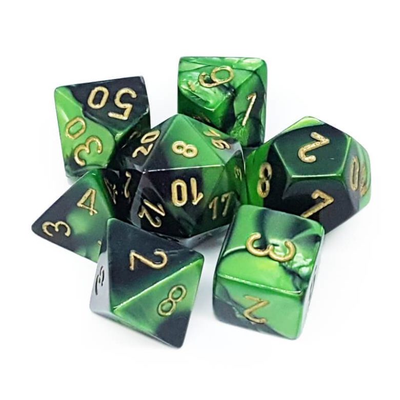 Dés en boite Gemini Black-Green w/gold