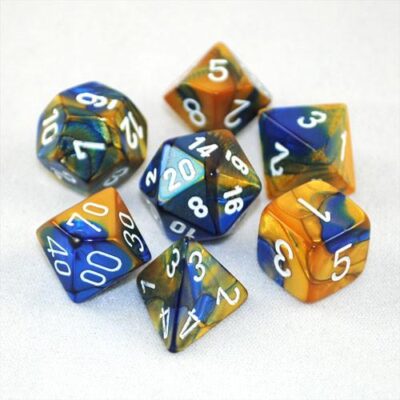 Dés en boite Gemini Blue-Gold w/whte