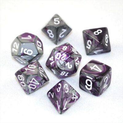 Dés en boite Gemini Purple-Steel w/white