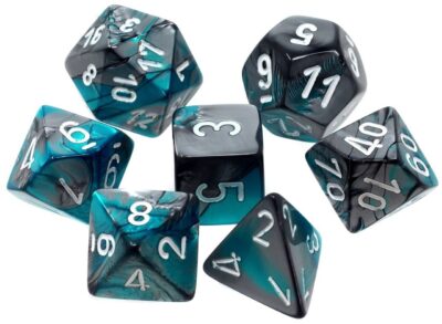 Dés en boite Gemini Steel-Teal w/white