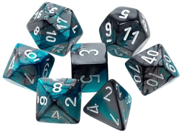 Dés en boite Gemini Steel-Teal w/white