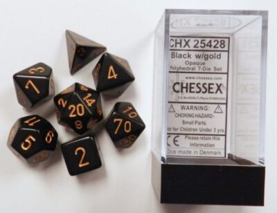 Dés en boite Opaque Black w/gold
