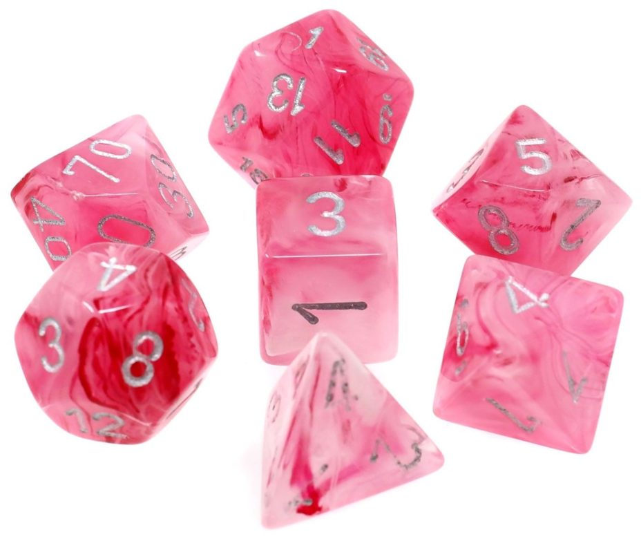 Dés en boite Ghostly Glow Pink w/silver