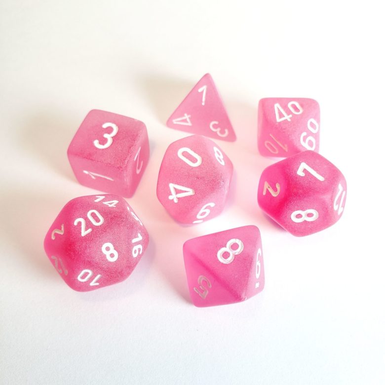 Dés en boite Frosted Pink w/white