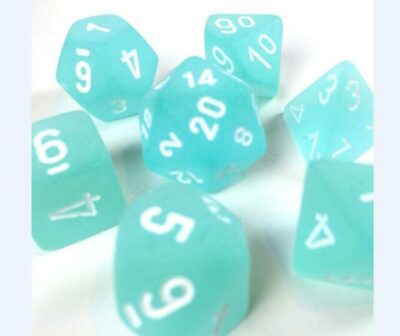 Dés en boite Frosted Teal w/white