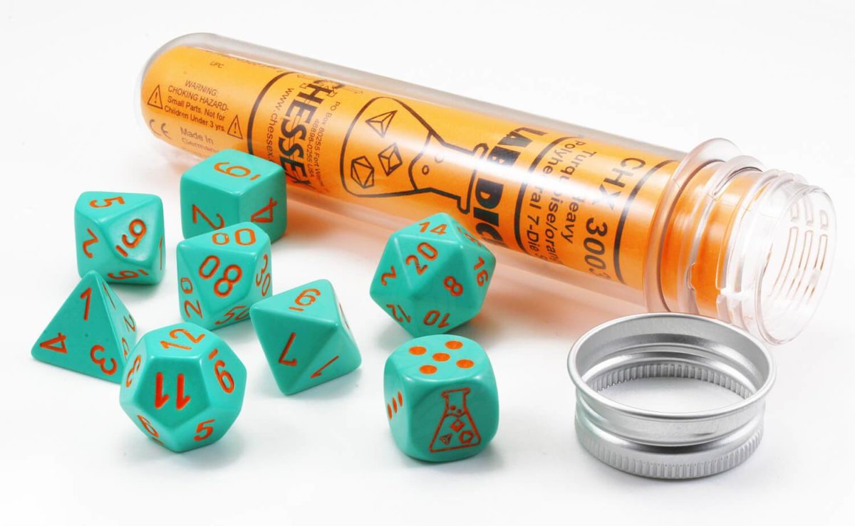 Dés en boite Lab Heavy Turquoise w/orange