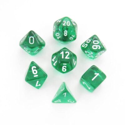 Dés en boite Translucent Green w/white