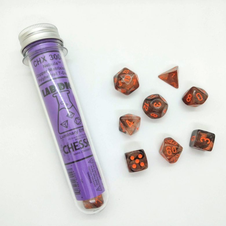 Dés en boite Lab Nebula Copper Matrix w/orange