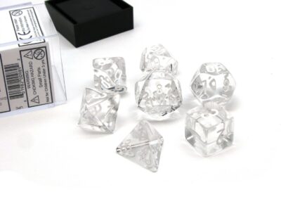 Dés en boite Translucent Clear w/white