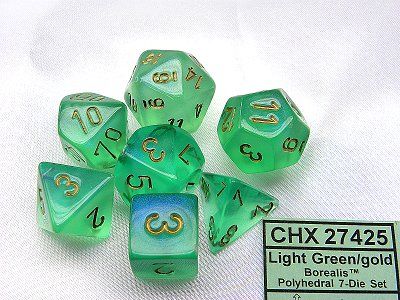 Dés en boite Borealis Light Green w/gold