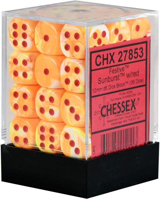 Boite de 36d6 Festive Sunburst w/red