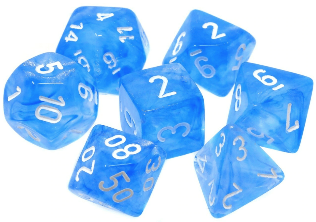 Dés en boite Borealis Sky Blue w/white