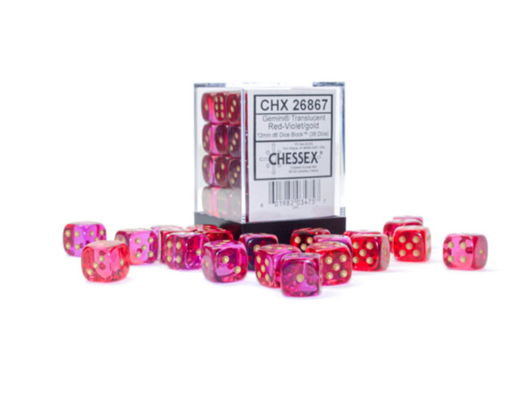 Boite de 36d6 Translucent Gemini Red-Violet w/gold